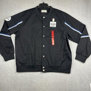 Busch Light Jacket Mens 2XL Black Varsity Snap Beer Racing Smooth Finish NWT